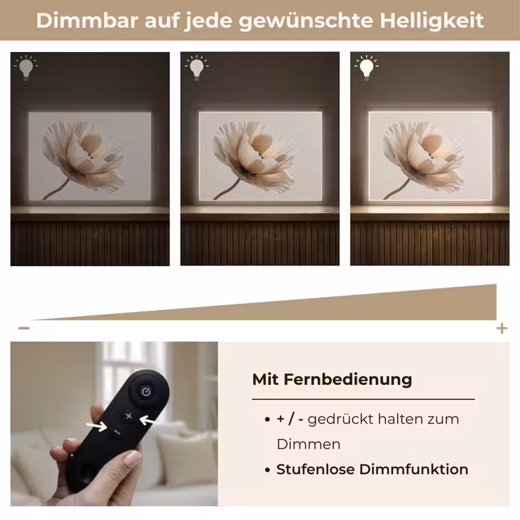 Bloem - Beige - Crème Light Box met batterij (Wandlamp) middel -USP_dimbaarDE