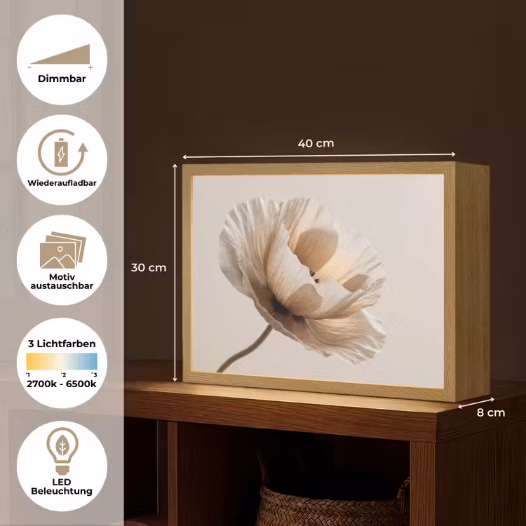 Bloem - Beige - Crème Light Box met batterij (Wandlamp) middel -USP_websiteoverzichtDE