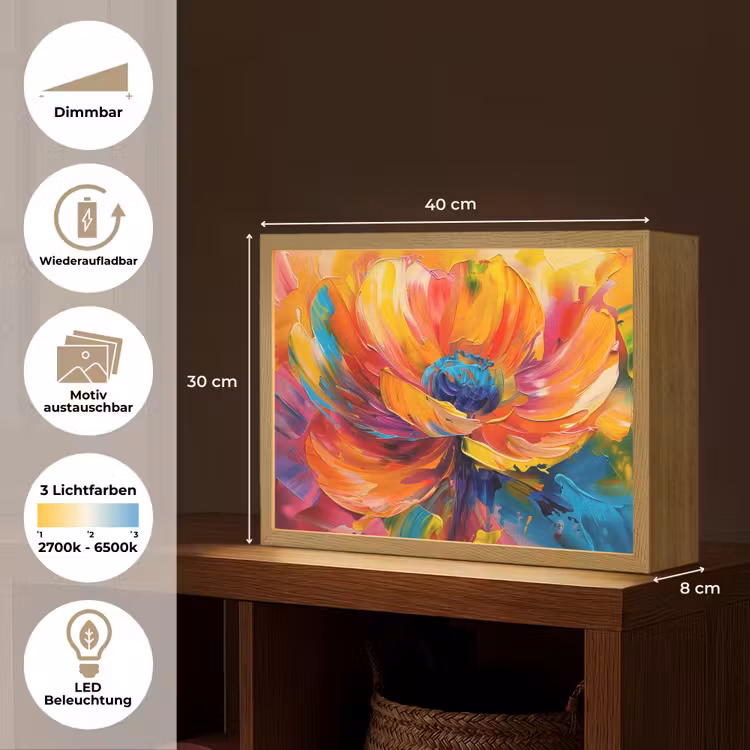 Bloem - Verflook - Modern - Abstract - Kleuren Light Box met batterij (Wandlamp) middel -USP_websiteoverzichtDE