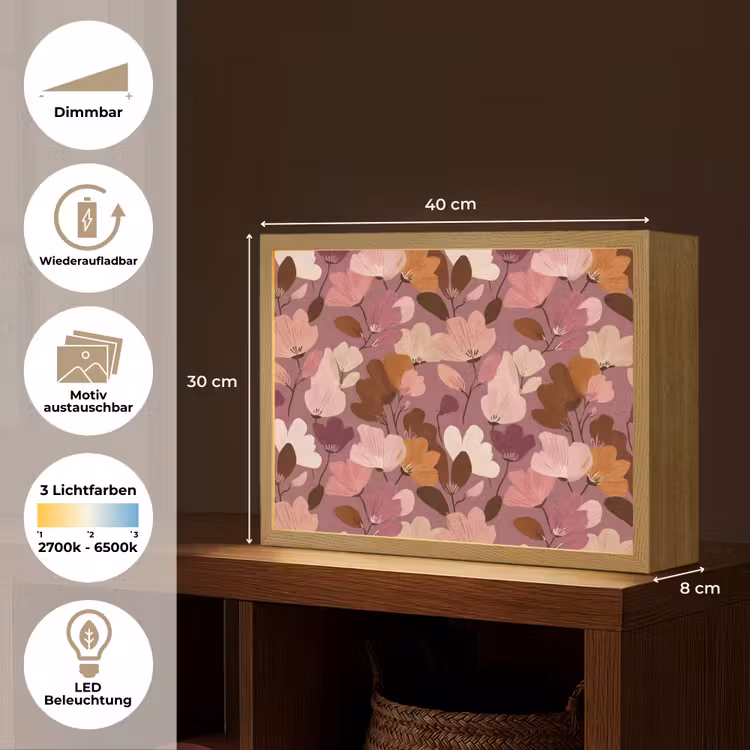 Bloem - Patroon - Roze Light Box met batterij (Wandlamp) middel 907 -USP_websiteoverzichtDE