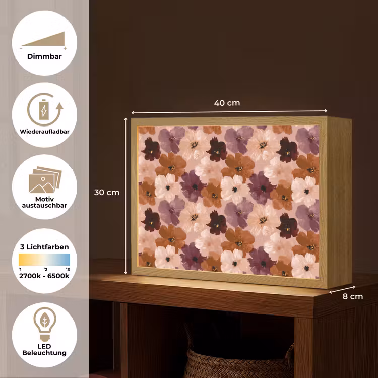 Bloemen - Abstract - Aardetinten Light Box met batterij (Wandlamp) middel 907 -USP_websiteoverzichtDE