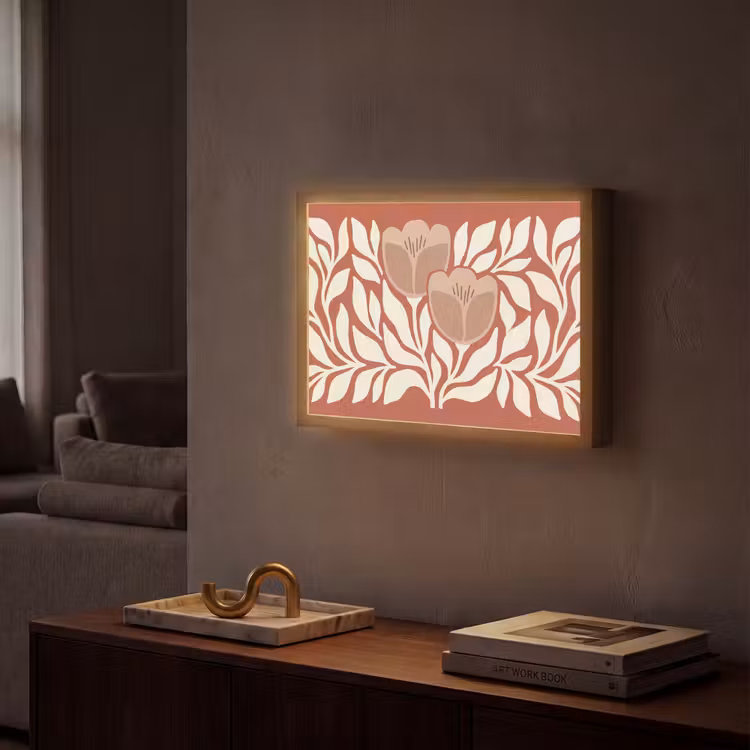 Bloemen - Abstract - Modern - Beige - Natuur Light Box met batterij (Wandlamp) middel -sfeer1
