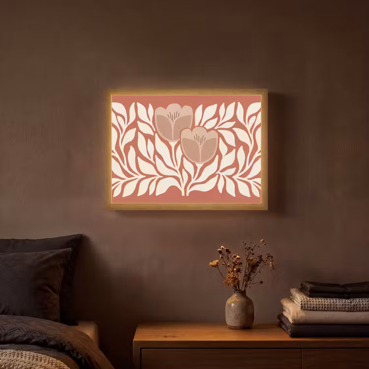 Bloemen - Abstract - Modern - Beige - Natuur Light Box met batterij (Wandlamp) middel -sfeer4