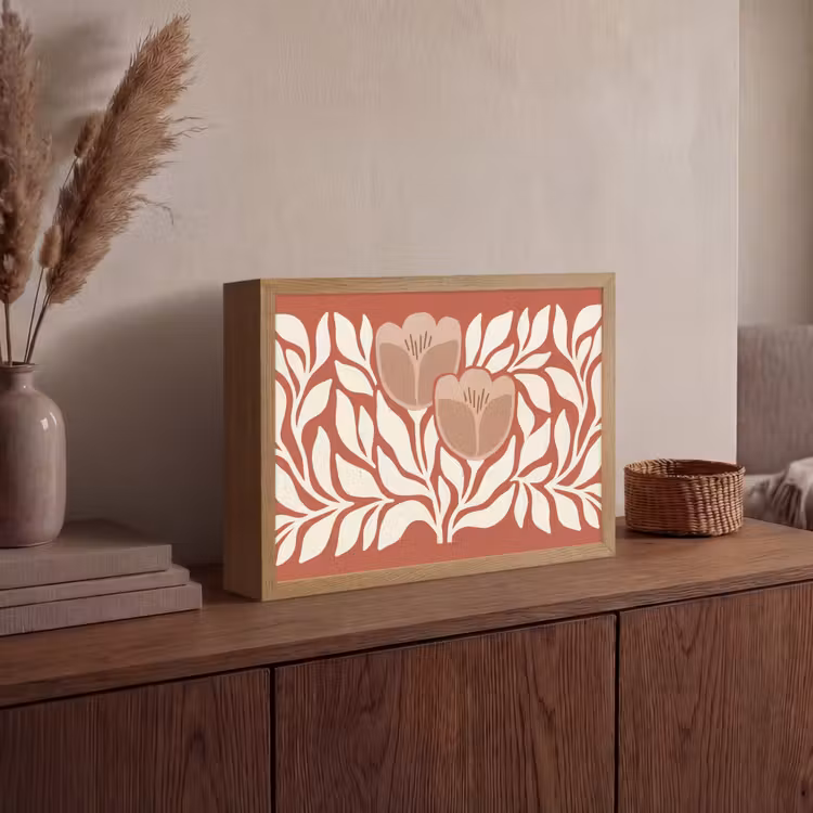 Bloemen - Abstract - Modern - Beige - Natuur Light Box met batterij (Wandlamp) middel -sfeer2