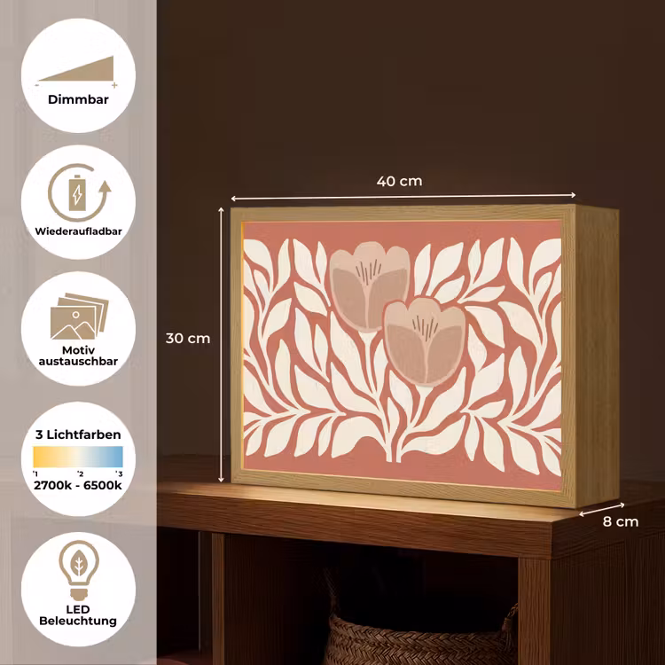 Bloemen - Abstract - Modern - Beige - Natuur Light Box met batterij (Wandlamp) middel -USP_websiteoverzichtDE