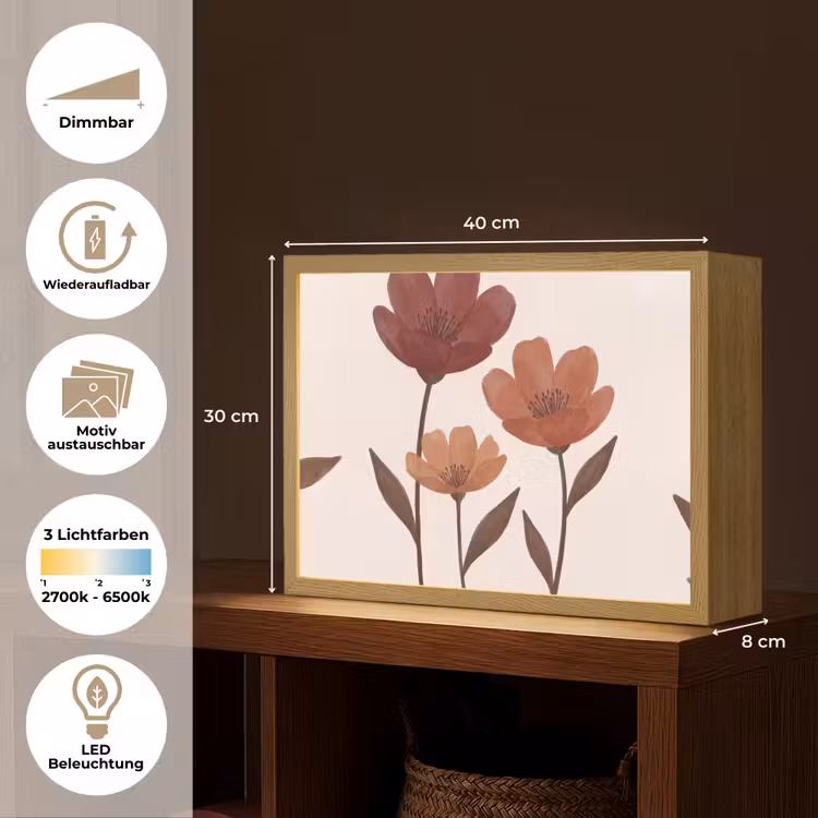 Bloemen - Abstract - Modern - Bruin - Decoratief Light Box met batterij (Wandlamp) middel -USP_websiteoverzichtDE