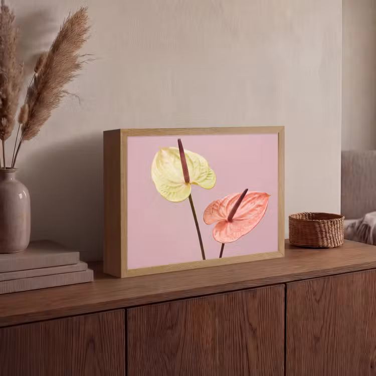Bloemen - Anthuriums - Geel - Roze Light Box met batterij (Wandlamp) middel -sfeer2