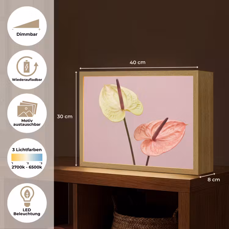 Bloemen - Anthuriums - Geel - Roze Light Box met batterij (Wandlamp) middel -USP_websiteoverzichtDE