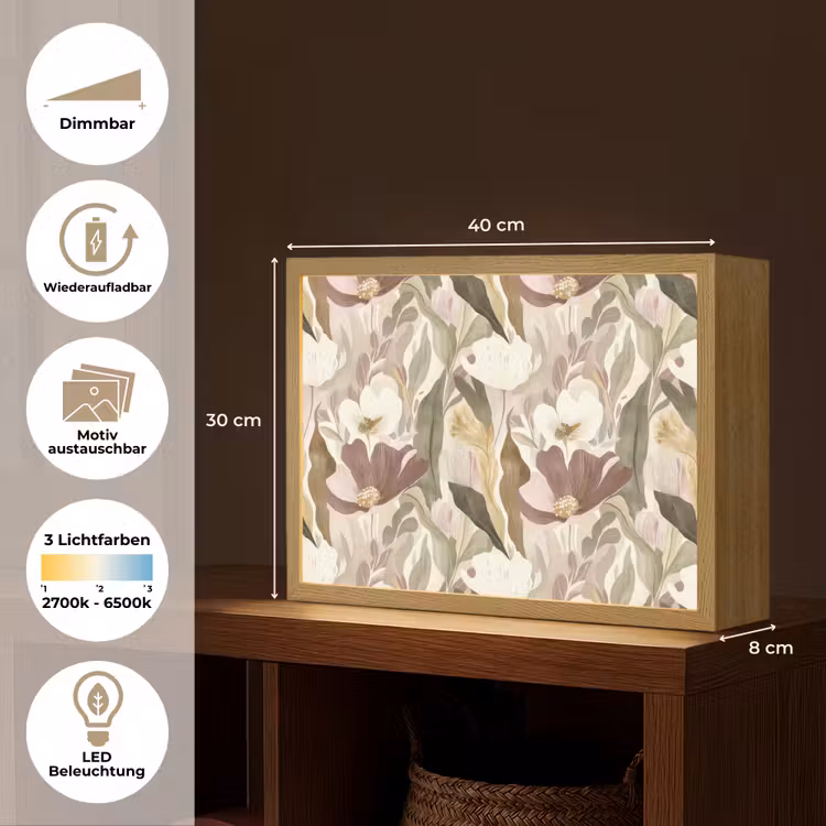 Bloemen - Aquarel - Kleurrijk Light Box met batterij (Wandlamp) middel 907 -USP_websiteoverzichtDE