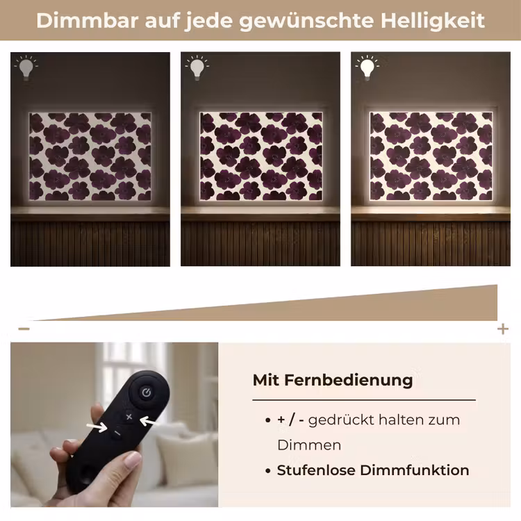 Bloemen - Aquarel - Paars Light Box met batterij (Wandlamp) middel 907 -USP_dimbaarDE