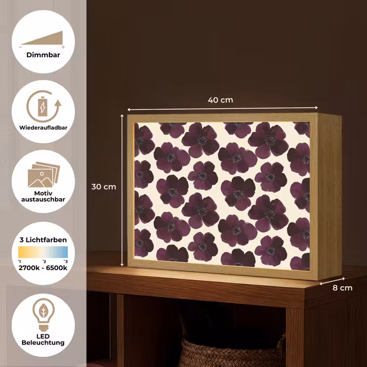 Bloemen - Aquarel - Paars Light Box met batterij (Wandlamp) middel 907 -USP_websiteoverzichtDE