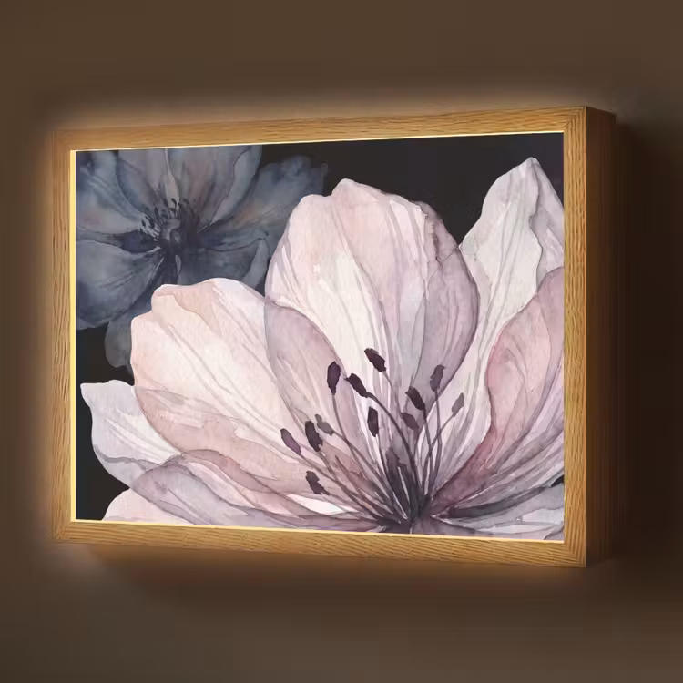 Bloemen - Aquarel - Modern - Roze - Donker Light Box met batterij (Wandlamp) middel -z3d_website