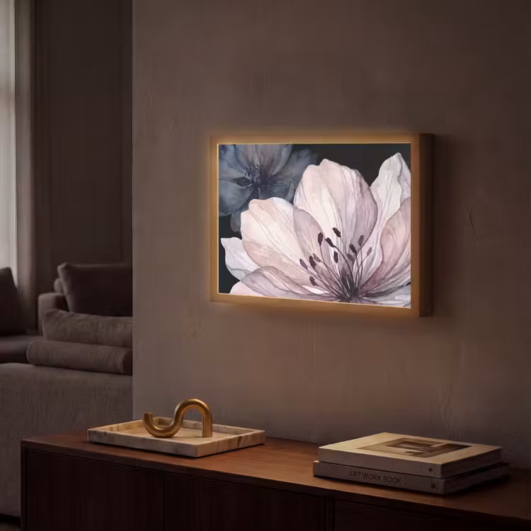 Bloemen - Aquarel - Modern - Roze - Donker Light Box met batterij (Wandlamp) middel -sfeer1