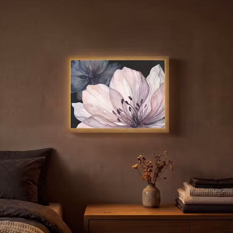 Bloemen - Aquarel - Modern - Roze - Donker Light Box met batterij (Wandlamp) middel -sfeer4