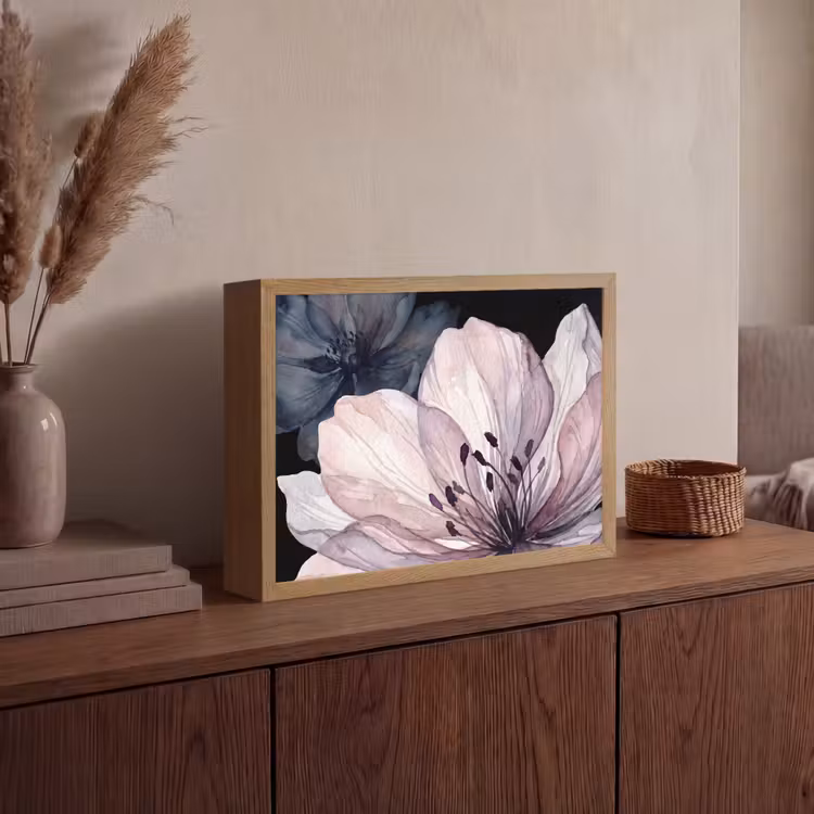 Bloemen - Aquarel - Modern - Roze - Donker Light Box met batterij (Wandlamp) middel -sfeer2