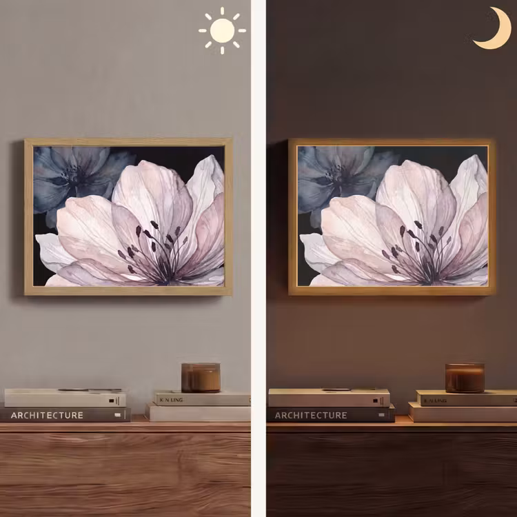 Bloemen - Aquarel - Modern - Roze - Donker Light Box met batterij (Wandlamp) middel -sfeer3