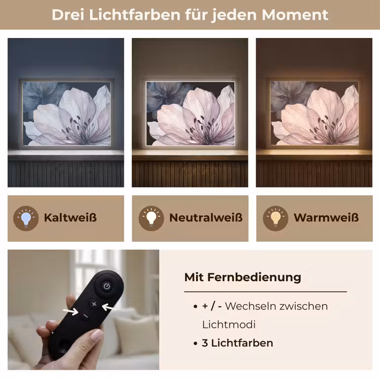 Bloemen - Aquarel - Modern - Roze - Donker Light Box met batterij (Wandlamp) middel -USP_lichtkleurDE