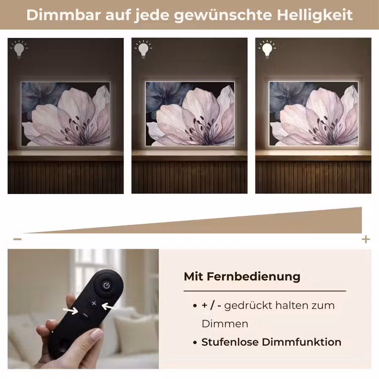 Bloemen - Aquarel - Modern - Roze - Donker Light Box met batterij (Wandlamp) middel -USP_dimbaarDE