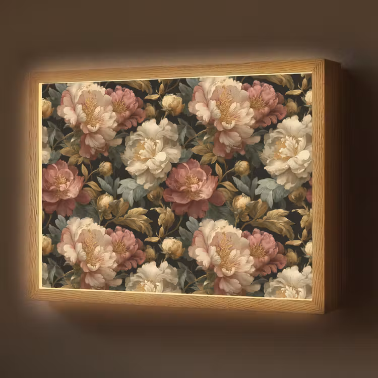 Bloemen - Barok - Patroon - Roze - Crème Light Box met batterij (Wandlamp) middel 907 -z3d_website