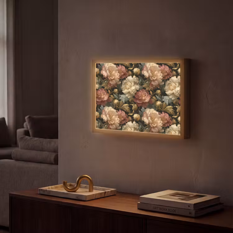 Bloemen - Barok - Patroon - Roze - Crème Light Box met batterij (Wandlamp) middel 907 -sfeer1