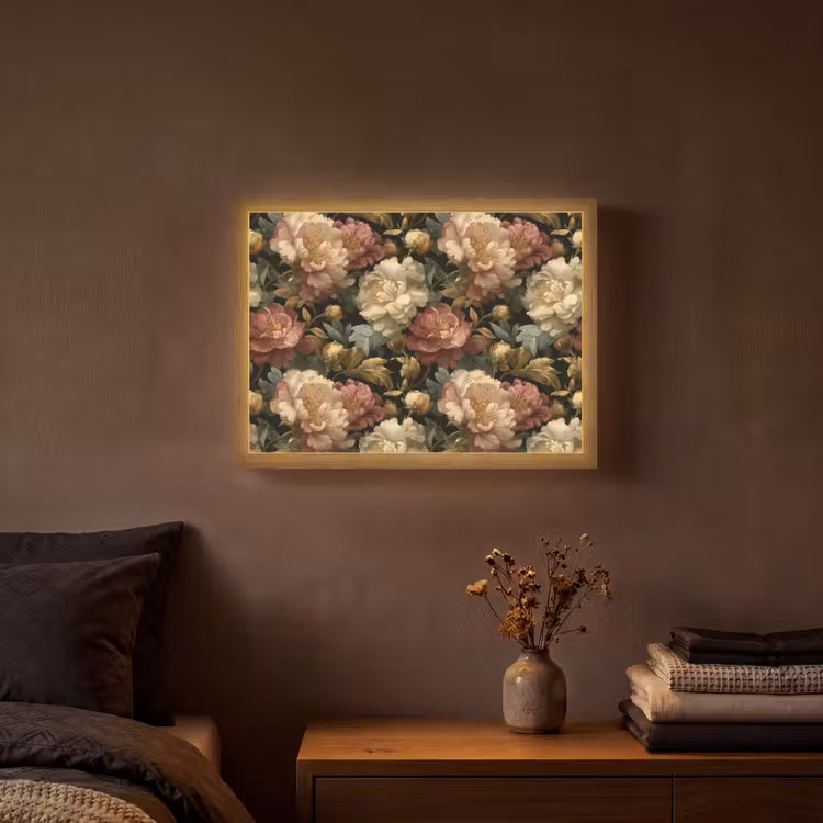 Bloemen - Barok - Patroon - Roze - Crème Light Box met batterij (Wandlamp) middel 907 -sfeer4