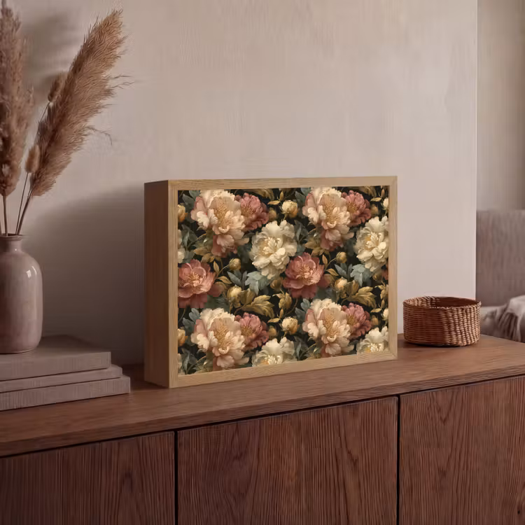 Bloemen - Barok - Patroon - Roze - Crème Light Box met batterij (Wandlamp) middel 907 -sfeer2