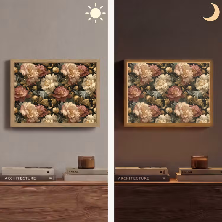 Bloemen - Barok - Patroon - Roze - Crème Light Box met batterij (Wandlamp) middel 907 -sfeer3