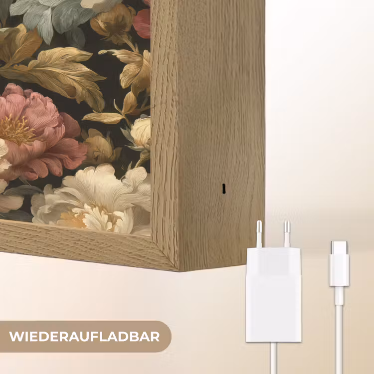 Bloemen - Barok - Patroon - Roze - Crème Light Box met batterij (Wandlamp) middel 907 -USP_websiteoplaadbaarDE