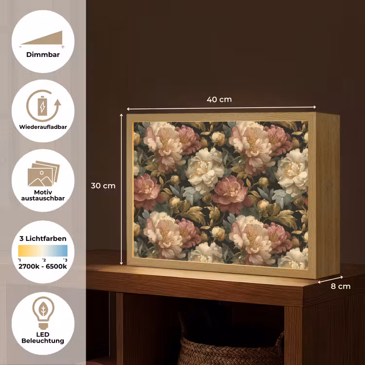 Bloemen - Barok - Patroon - Roze - Crème Light Box met batterij (Wandlamp) middel 907 -USP_websiteoverzichtDE