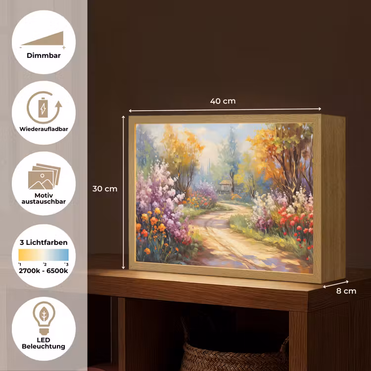 Bloemen - Bomen - Kunst - Watercolor Light Box met batterij (Wandlamp) middel -USP_websiteoverzichtDE
