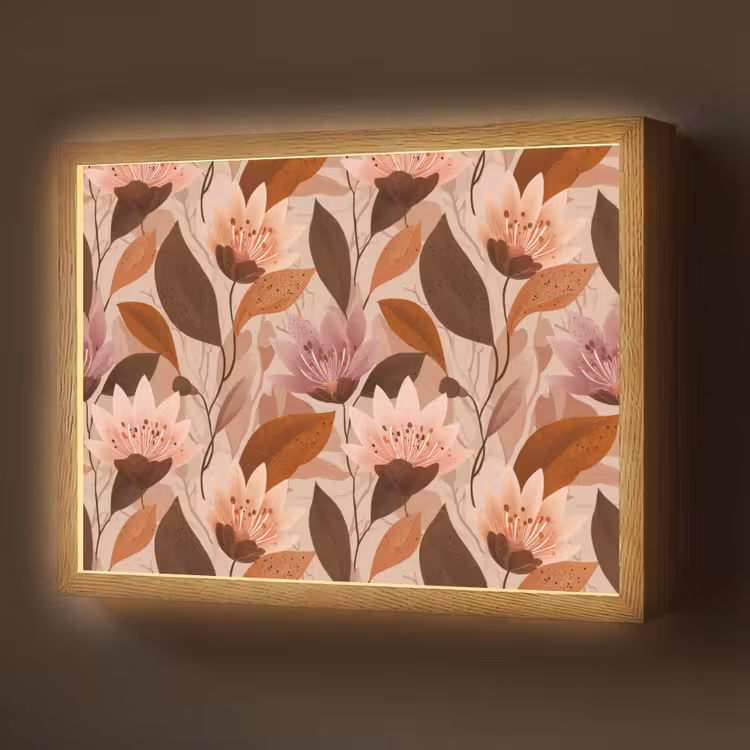 Bloemen - Bladeren - Bruin Light Box met batterij (Wandlamp) middel 907 -z3d_website