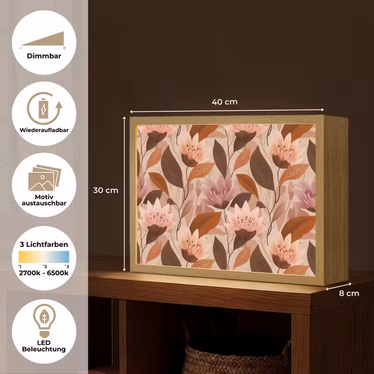 Bloemen - Bladeren - Bruin Light Box met batterij (Wandlamp) middel 907 -USP_websiteoverzichtDE