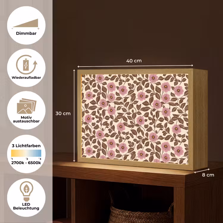 Bloemen - Bladeren - Kleurrijk Light Box met batterij (Wandlamp) middel 907 -USP_websiteoverzichtDE