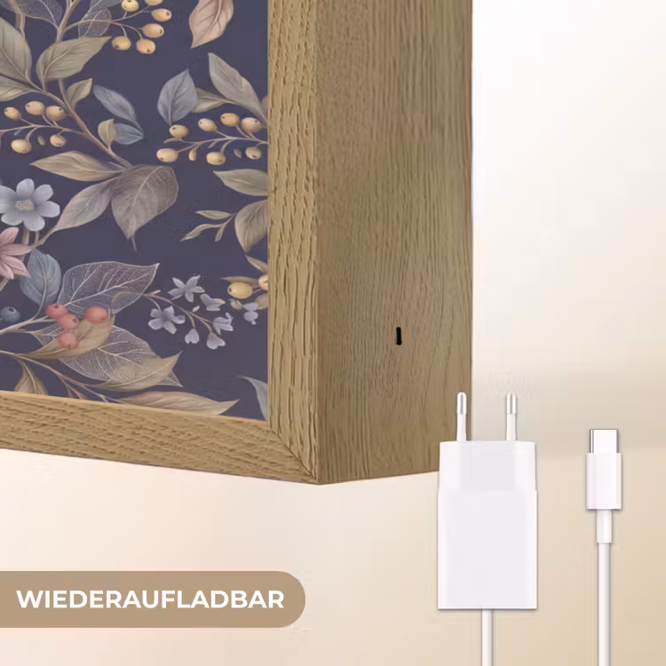 Bloemen - Bladeren - Patroon - Botanisch - Donkerblauw Light Box met batterij (Wandlamp) middel -USP_websiteoplaadbaarDE