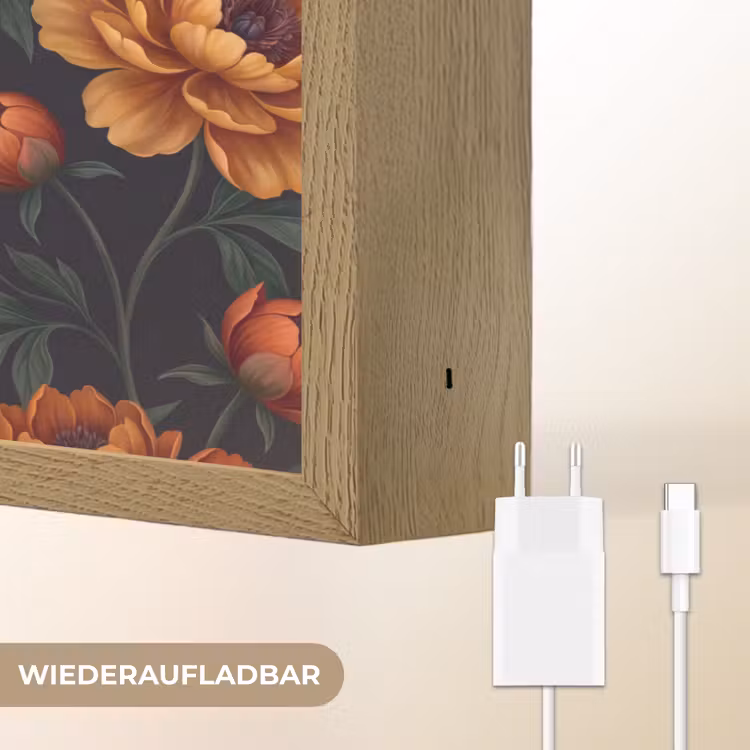 Bloemen - Bladeren - Natuur - Modern - Oranje Light Box met batterij (Wandlamp) middel -USP_websiteoplaadbaarDE