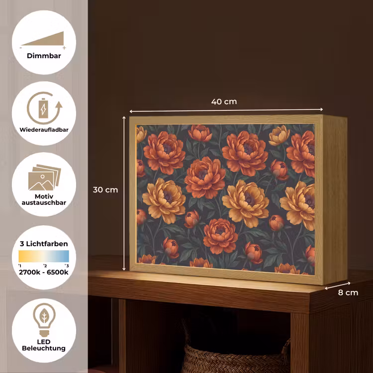 Bloemen - Bladeren - Natuur - Modern - Oranje Light Box met batterij (Wandlamp) middel -USP_websiteoverzichtDE