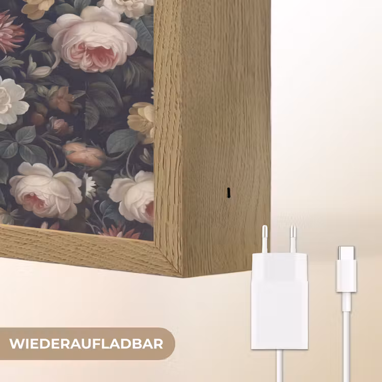 Bloemen - Boeket - Botanisch - Vintage - Donkere achtergrond Light Box met batterij (Wandlamp) middel -USP_websiteoplaadbaarDE