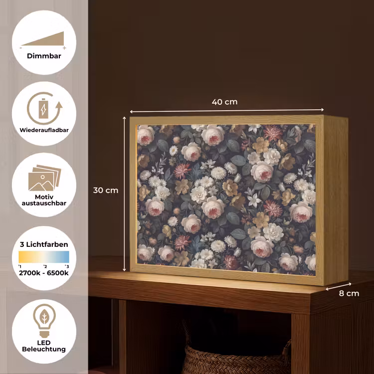 Bloemen - Boeket - Botanisch - Vintage - Donkere achtergrond Light Box met batterij (Wandlamp) middel -USP_websiteoverzichtDE