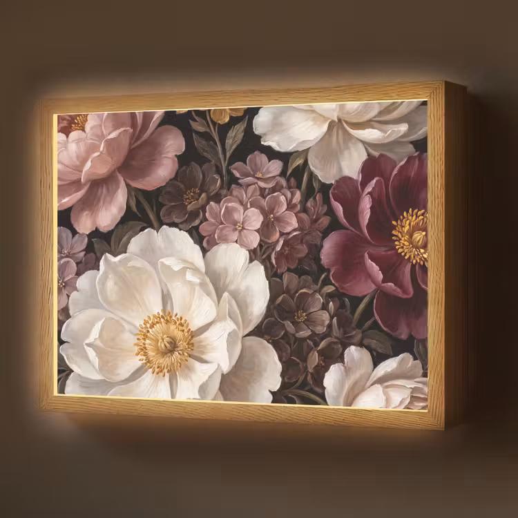 Bloemen - Boeket - Klassiek - Donker - Rood Light Box met batterij (Wandlamp) middel -z3d_website