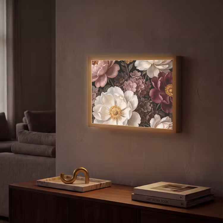 Bloemen - Boeket - Klassiek - Donker - Rood Light Box met batterij (Wandlamp) middel -sfeer1