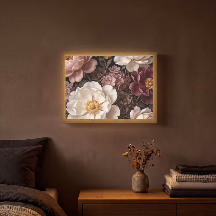 Bloemen - Boeket - Klassiek - Donker - Rood Light Box met batterij (Wandlamp) middel -sfeer4
