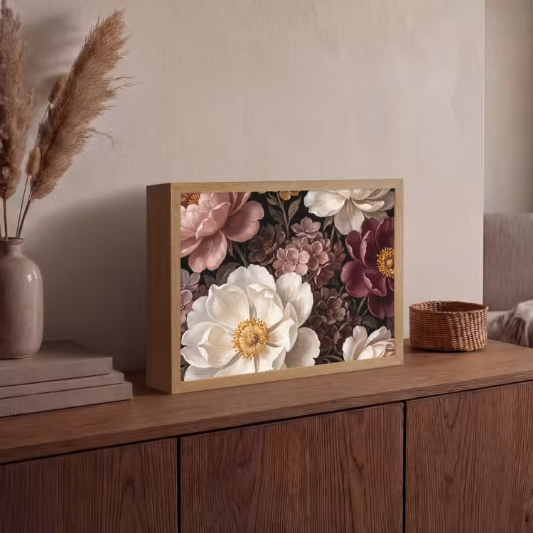 Bloemen - Boeket - Klassiek - Donker - Rood Light Box met batterij (Wandlamp) middel -sfeer2