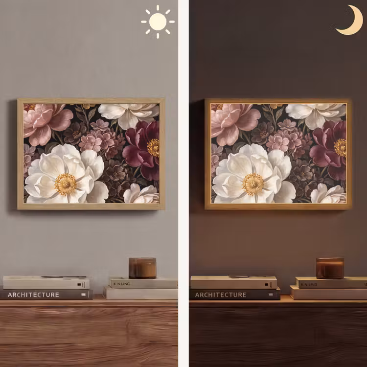 Bloemen - Boeket - Klassiek - Donker - Rood Light Box met batterij (Wandlamp) middel -sfeer3