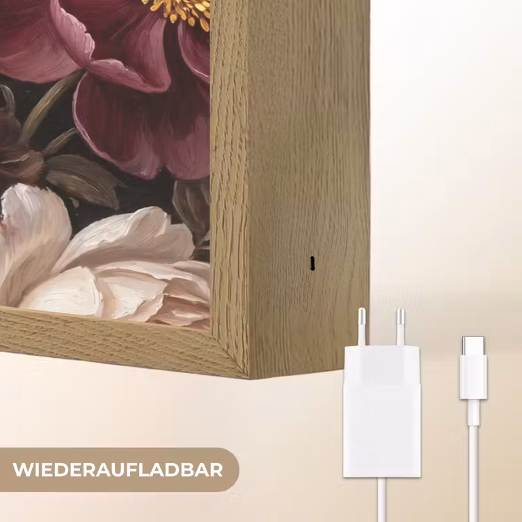 Bloemen - Boeket - Klassiek - Donker - Rood Light Box met batterij (Wandlamp) middel -USP_websiteoplaadbaarDE