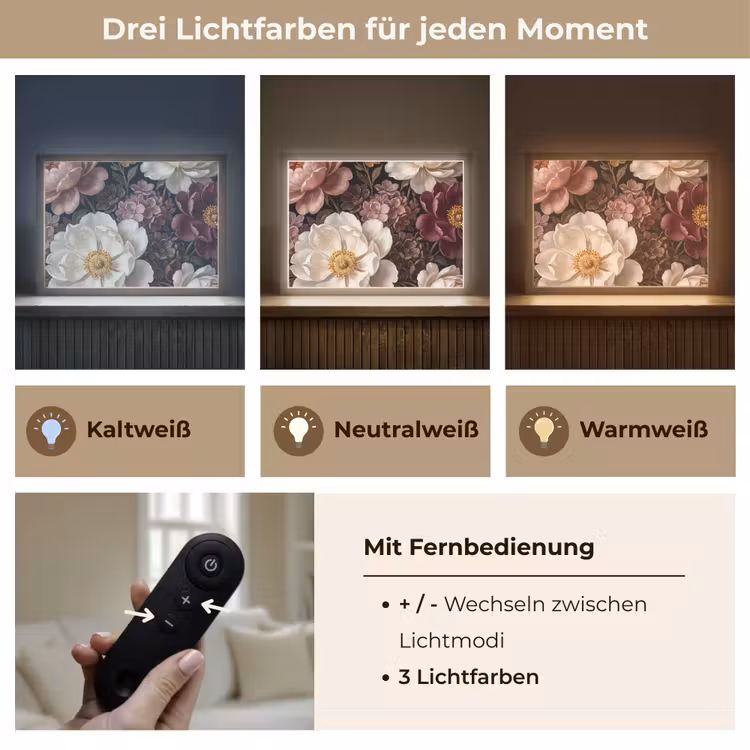 Bloemen - Boeket - Klassiek - Donker - Rood Light Box met batterij (Wandlamp) middel -USP_lichtkleurDE