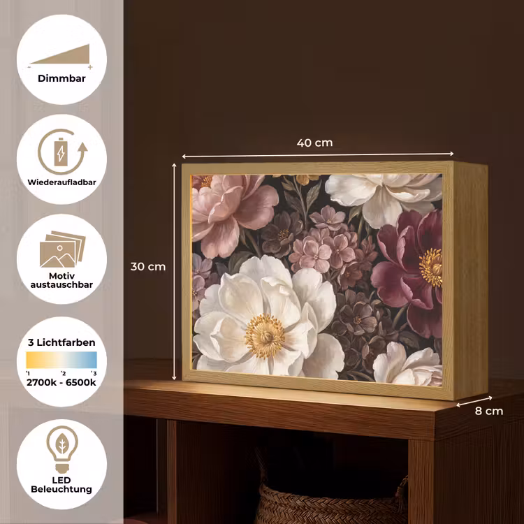 Bloemen - Boeket - Klassiek - Donker - Rood Light Box met batterij (Wandlamp) middel -USP_websiteoverzichtDE