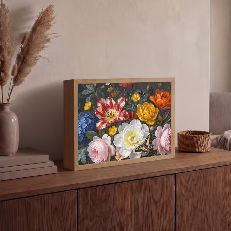 Bloemen - Boeket - Klassiek - Kleurrijk - Natuur Light Box met batterij (Wandlamp) middel -sfeer2