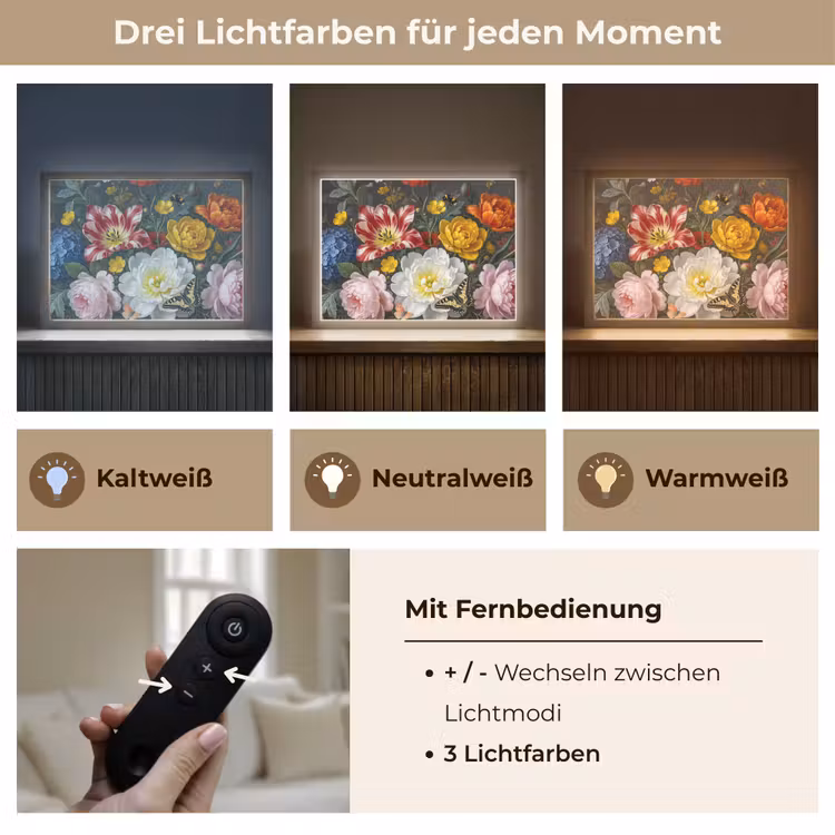 Bloemen - Boeket - Klassiek - Kleurrijk - Natuur Light Box met batterij (Wandlamp) middel -USP_lichtkleurDE