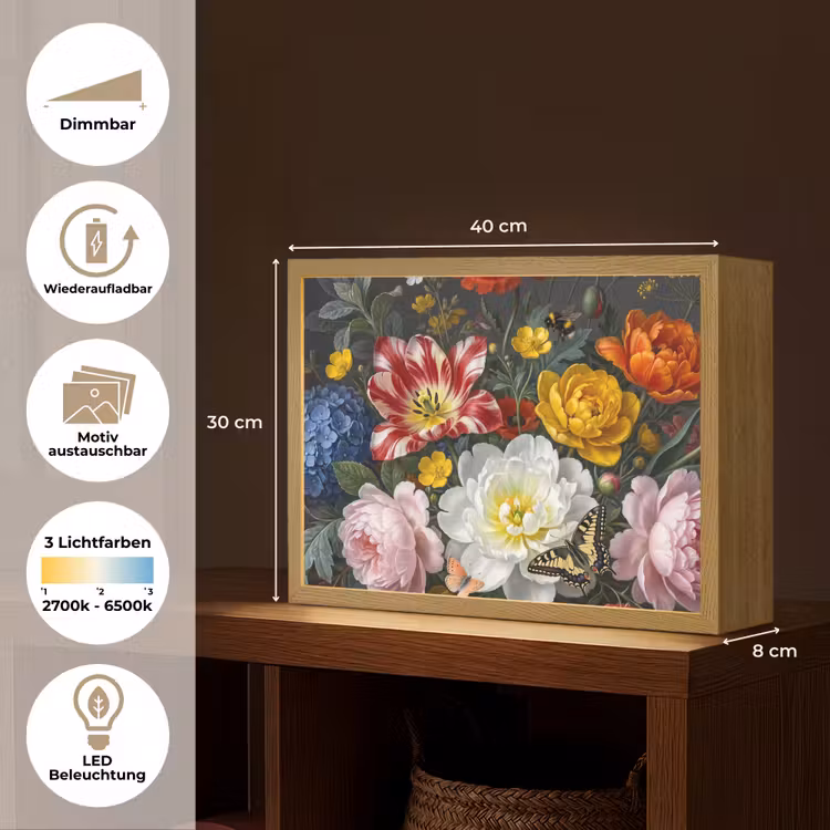 Bloemen - Boeket - Klassiek - Kleurrijk - Natuur Light Box met batterij (Wandlamp) middel -USP_websiteoverzichtDE