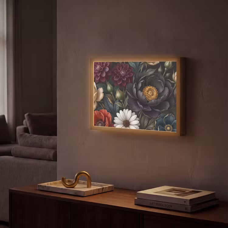 Bloemen - Boeket - Natuur - Klassiek - Weelderig Light Box met batterij (Wandlamp) middel -sfeer1